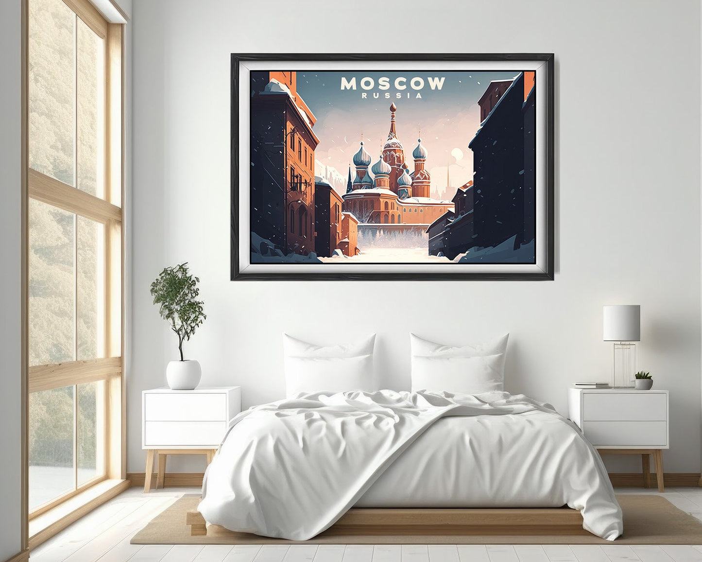 Framed Russia Moscow Scenic Travel Poster in Landscape orientation, minimal background, close up wall art print 4