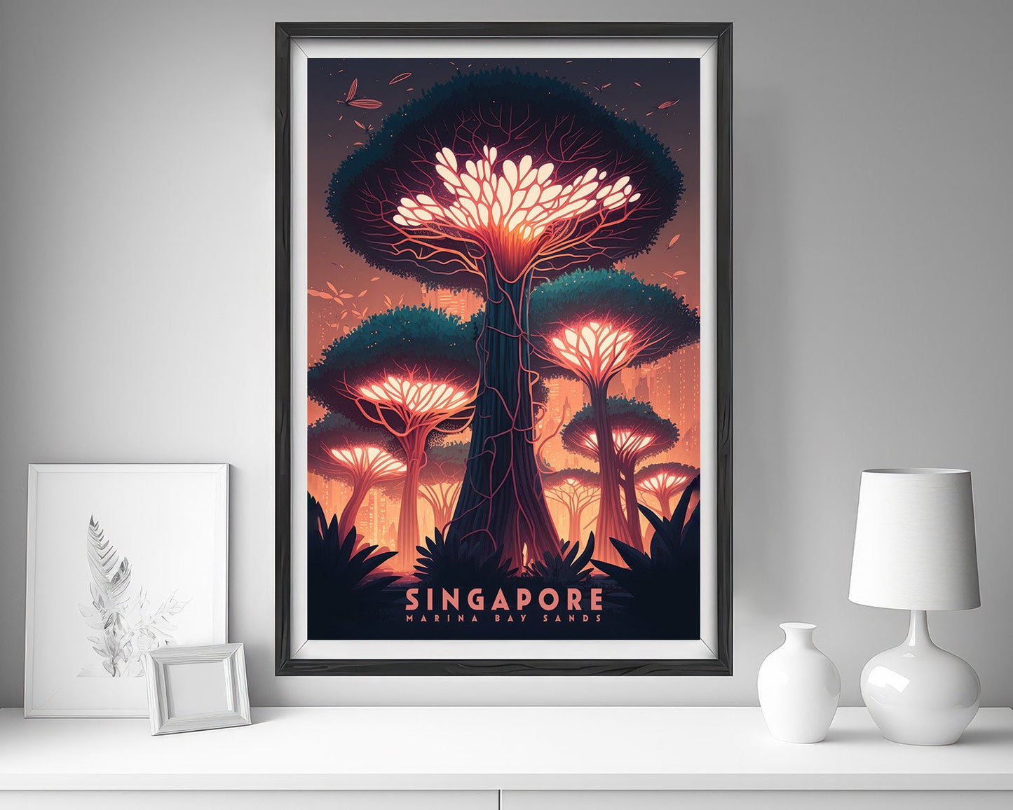 Framed Singapore Travel Poster in Portrait orientation, minimal background, close up wall art print 5