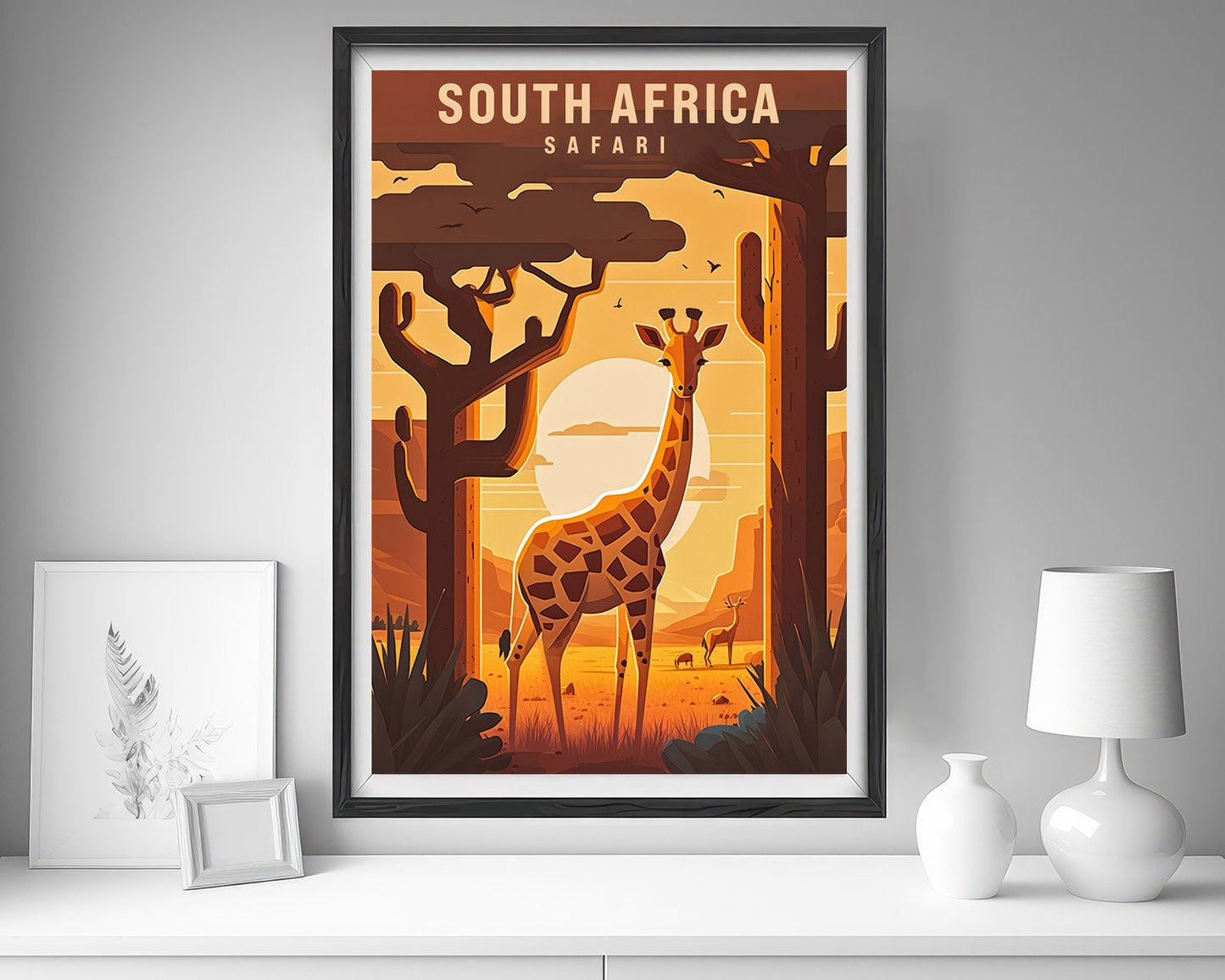 Framed South Africa Travel Poster in Portrait orientation, minimal background, close up wall art print 5