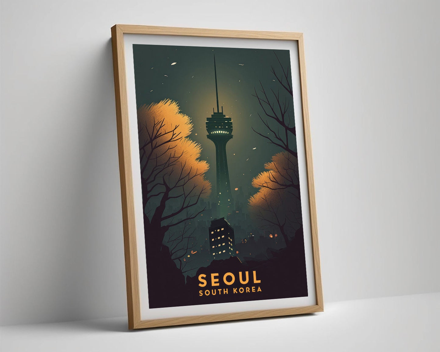Framed South Korea Seoul Travel Poster in Portrait orientation, minimal background, close up wall art print 4