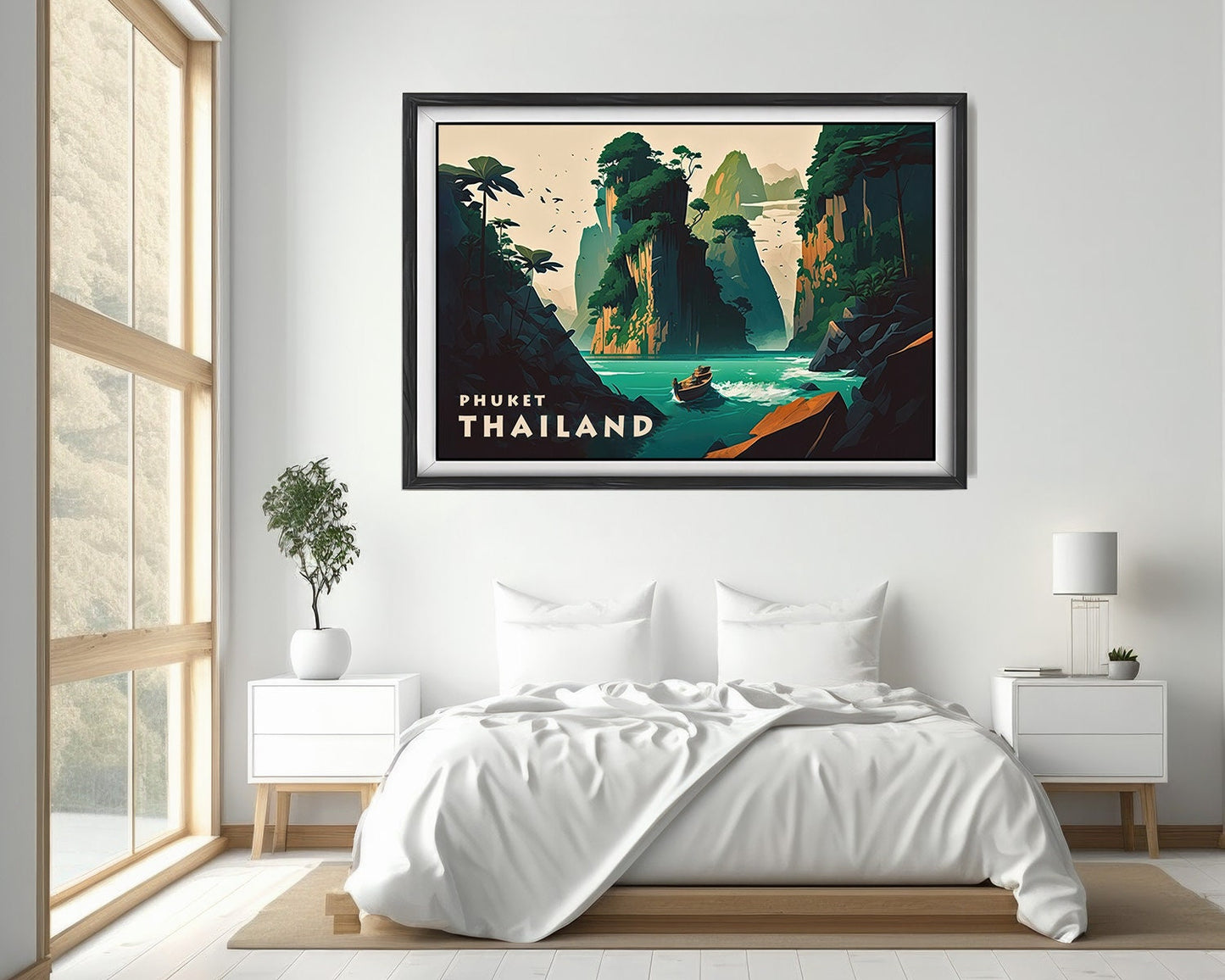 Framed Thailand Phuket Travel Poster in Landscape orientation, minimal background, close up wall art print 4