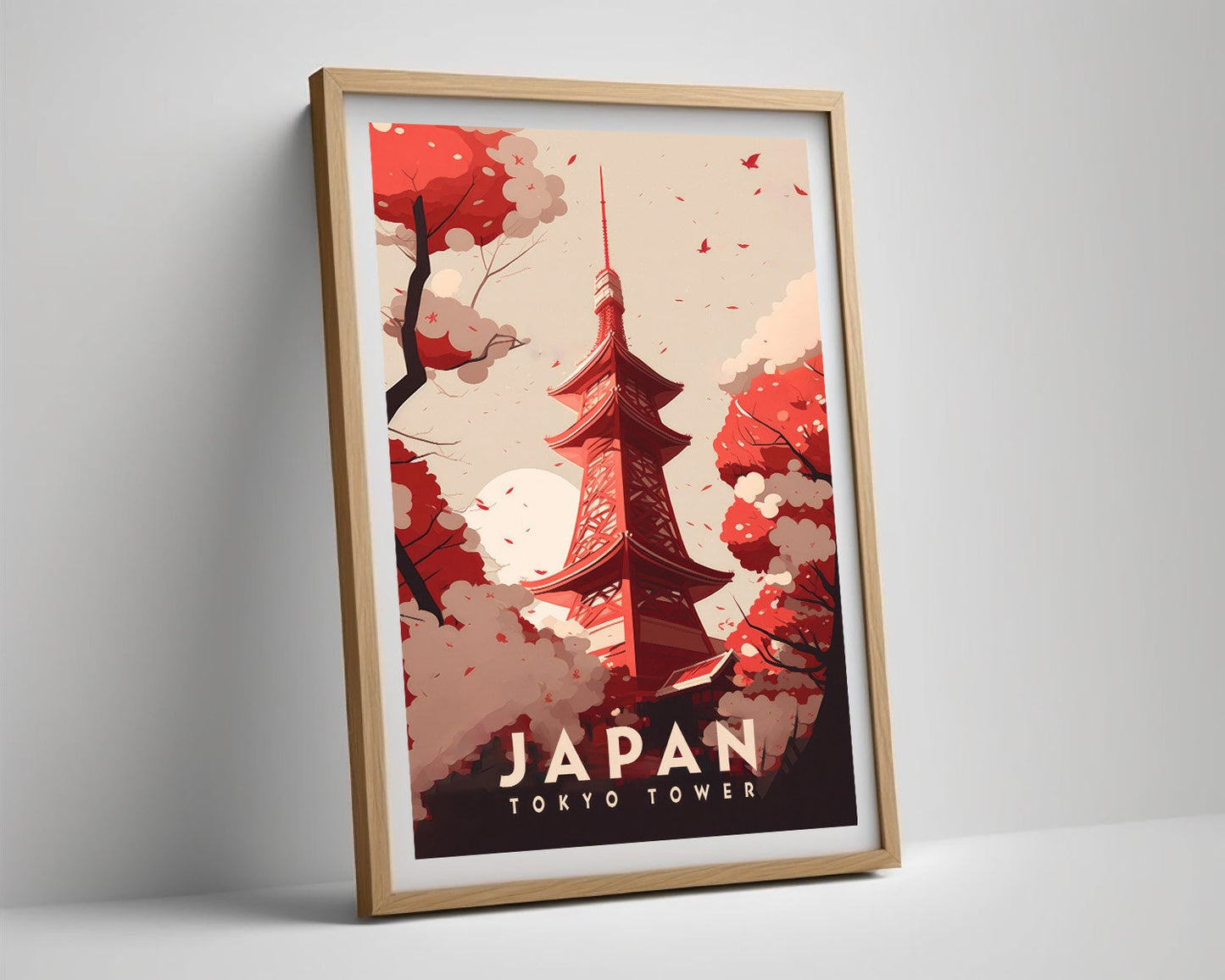 Framed Tokyo Tower Japan Travel Poster in Portrait orientation, minimal background, close up wall art print 5
