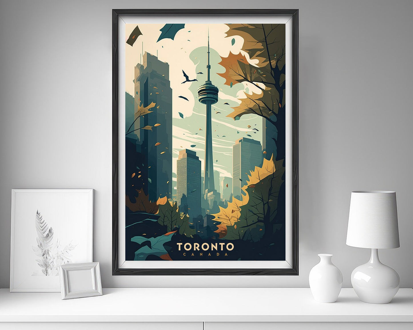 Framed Toronto Canada Travel Poster in Portrait orientation, minimal background, close up wall art print 5