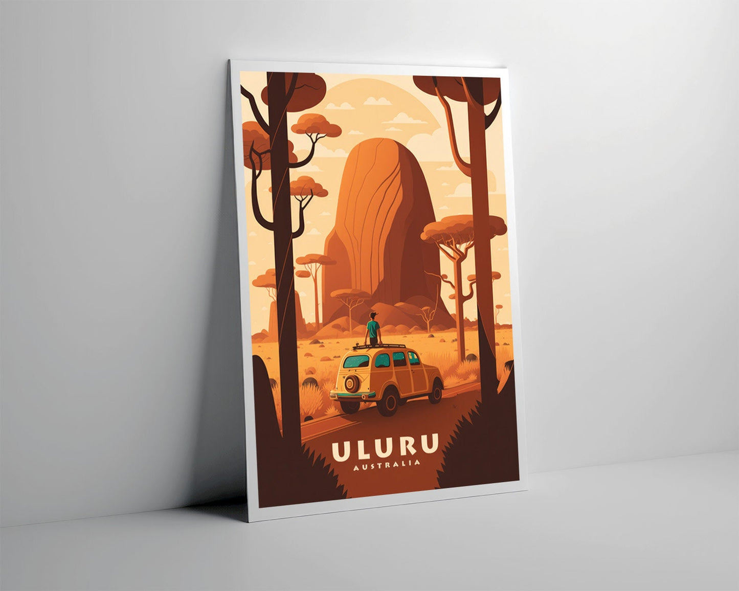 Framed Uluru Ayers Rock Central Australia Travel Poster in Portrait orientation, minimal background, close up wall art print 5