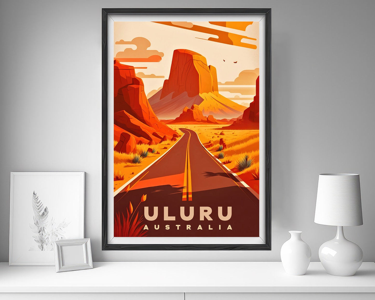 Framed Uluru Ayers Rock Travel Poster in Portrait orientation, minimal background, close up wall art print 5