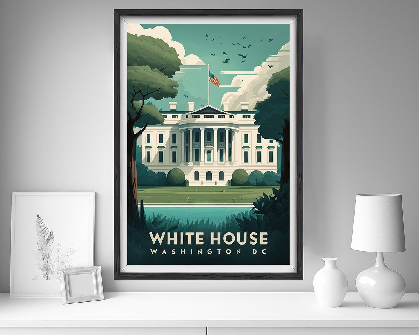 Framed Washington DC America Travel Poster in Portrait orientation, minimal background, close up wall art print 5