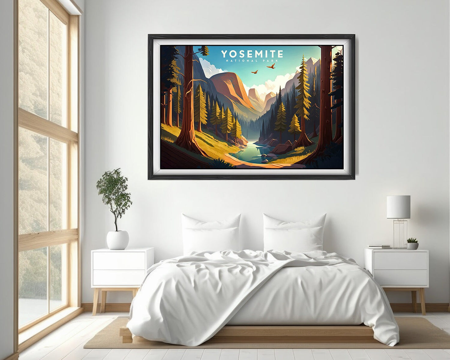 Framed Yosemite National Park Travel Poster in Landscape orientation, minimal background, close up wall art print 4