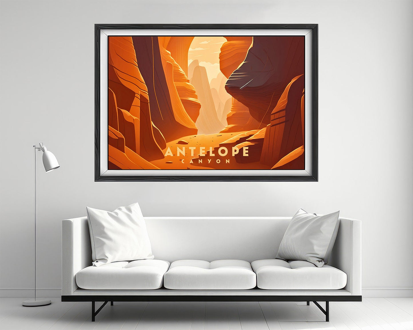 Framed Antelope Canyon Travel Poster in Landscape orientation, minimal background, close up wall art print 2
