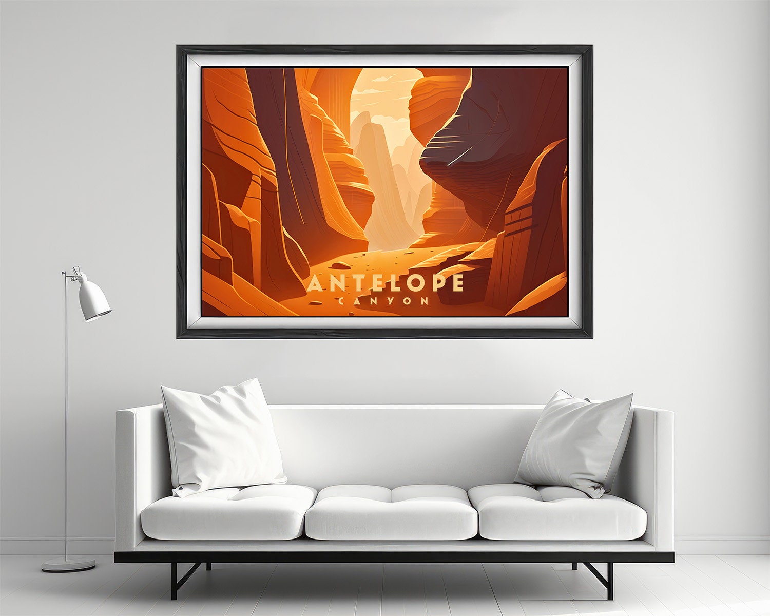 Framed Antelope Canyon Travel Poster in Landscape orientation, minimal background, close up wall art print 2