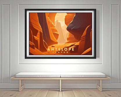 Framed Antelope Canyon Travel Poster in Landscape orientation, minimal background, close up wall art print 3