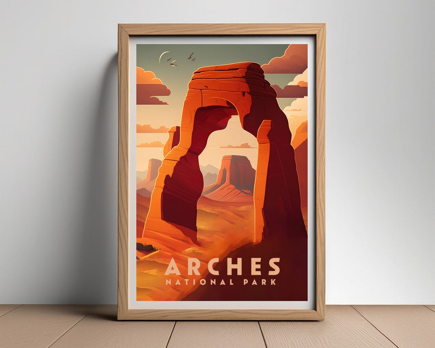 Framed Arches National Park Travel Poster in Portrait orientation, minimal background, close up wall art print 2
