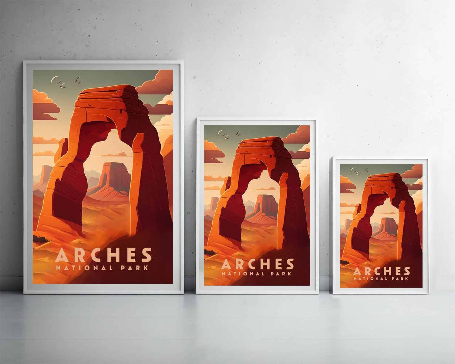 Framed Arches National Park Travel Poster in Portrait orientation, minimal background, close up wall art print 3