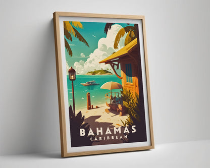 Framed Bahamas Caribbean Travel Poster in Portrait orientation, minimal background, close up wall art print 4