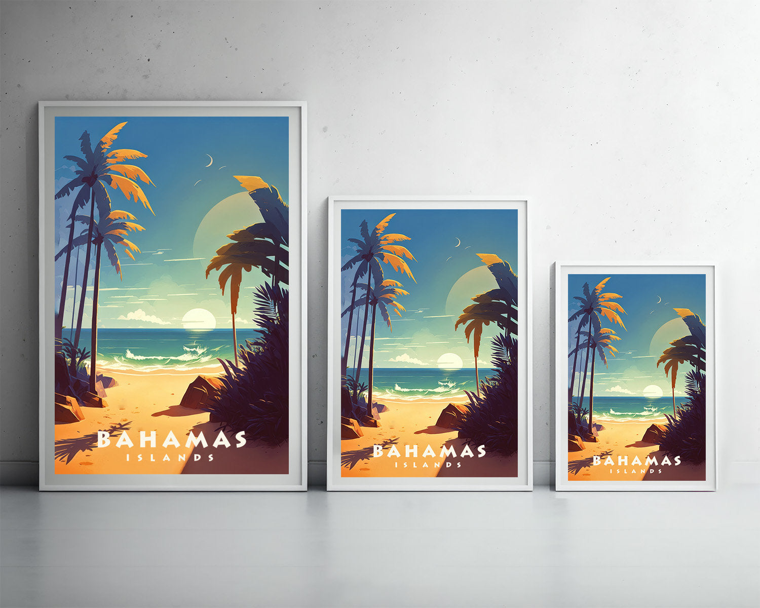 Framed Bahamas Islands Travel Poster in Portrait orientation, minimal background, close up wall art print 3