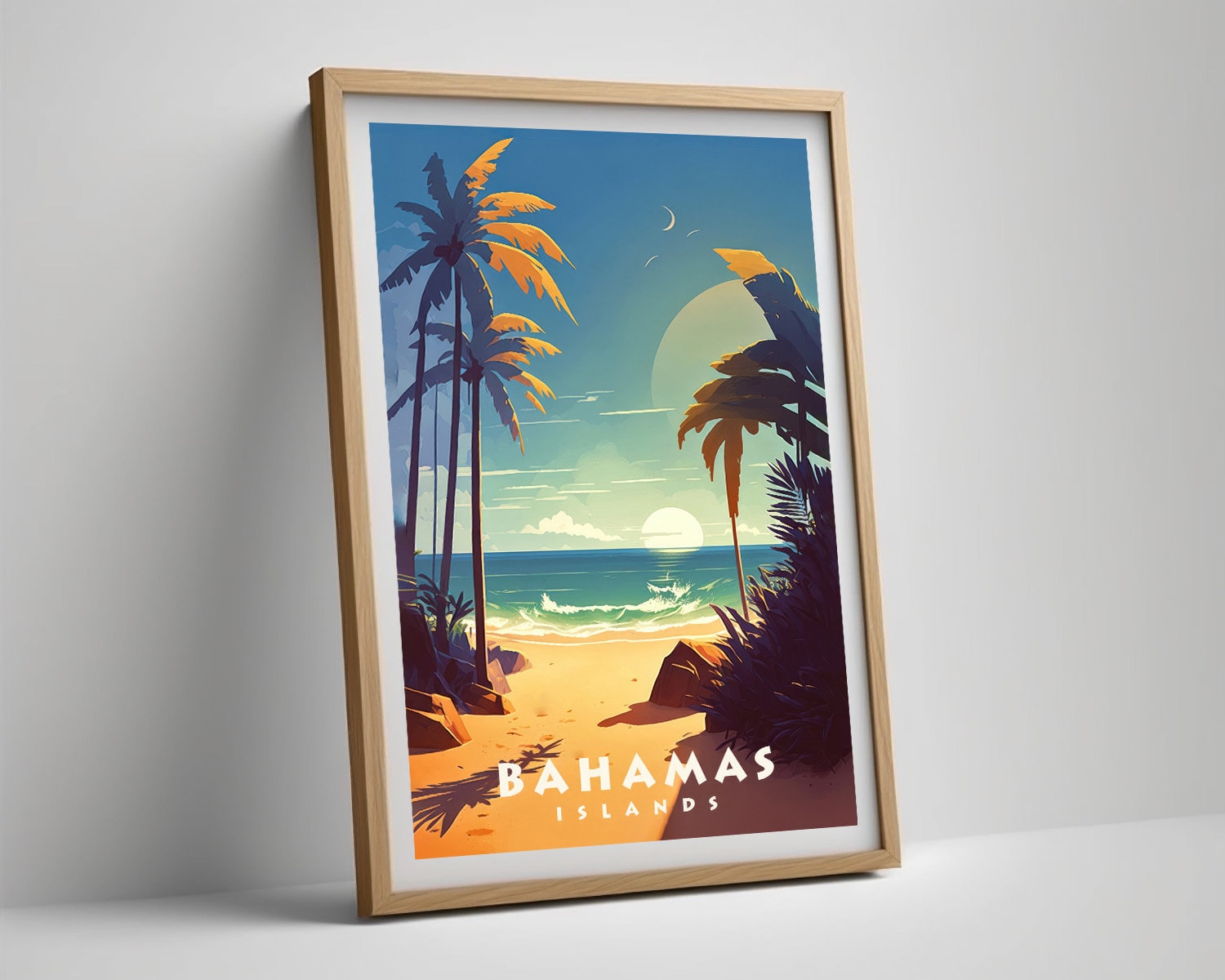 Framed Bahamas Islands Travel Poster in Portrait orientation, minimal background, close up wall art print 4