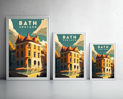 Framed Bath England UK Travel Poster in Portrait orientation, minimal background, close up wall art print 3