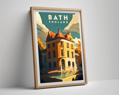 Framed Bath England UK Travel Poster in Portrait orientation, minimal background, close up wall art print 4
