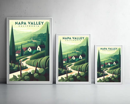 Framed California Napa Valley Travel Poster in Portrait orientation, minimal background, close up wall art print 3