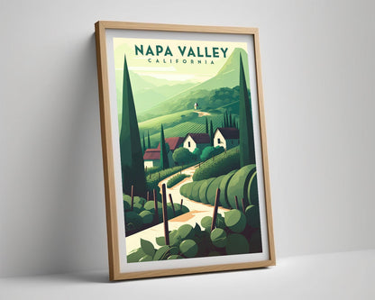 Framed California Napa Valley Travel Poster in Portrait orientation, minimal background, close up wall art print 4