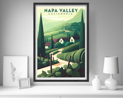 Framed California Napa Valley Travel Poster in Portrait orientation, minimal background, close up wall art print 5