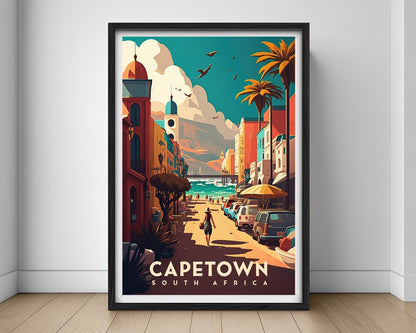 Framed Capetown South Africa Travel Poster in Portrait orientation, minimal background, close up wall art print 1