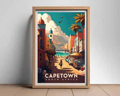 Framed Capetown South Africa Travel Poster in Portrait orientation, minimal background, close up wall art print 2