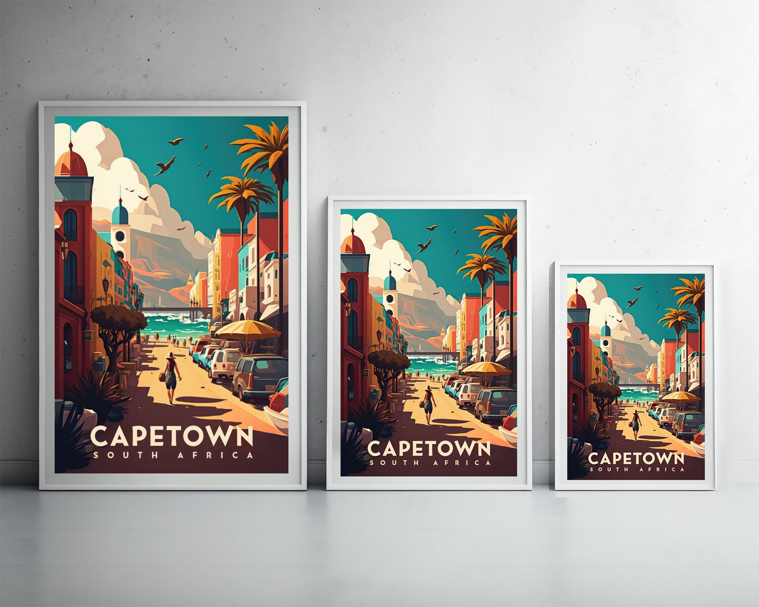 Framed Capetown South Africa Travel Poster in Portrait orientation, minimal background, close up wall art print 3