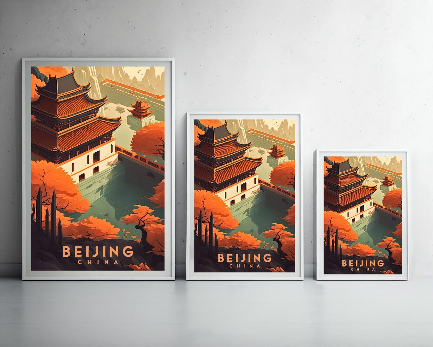 Framed China The Great Wall Of China Travel Poster in Portrait orientation, minimal background, close up wall art print 3