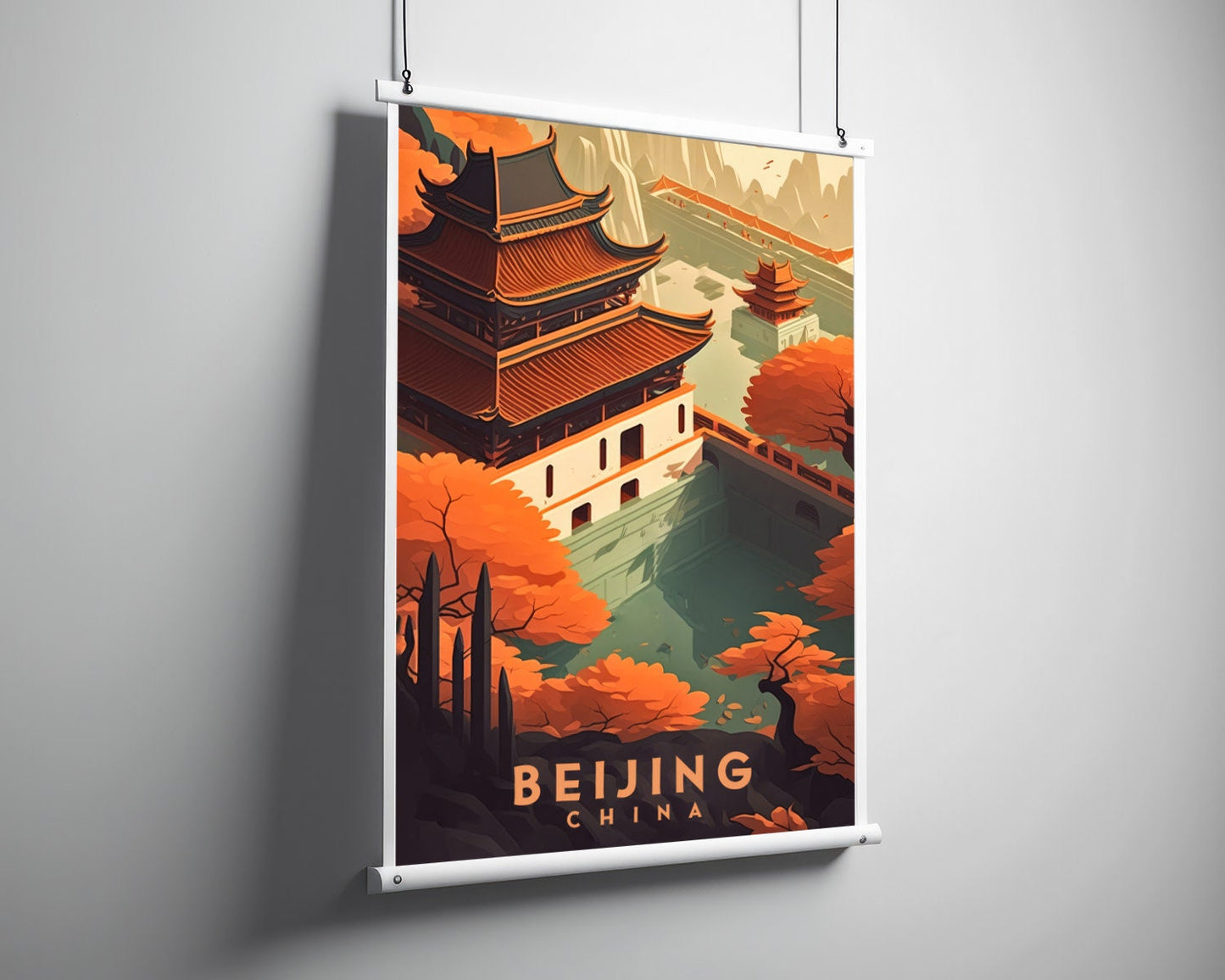 Framed China The Great Wall Of China Travel Poster in Portrait orientation, minimal background, close up wall art print 5