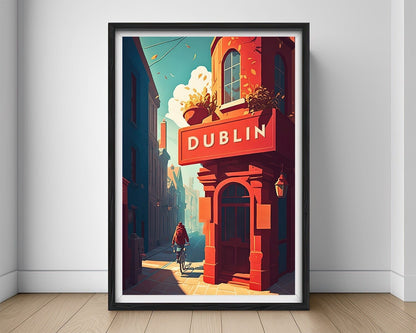 Framed Dublin Ireland Travel Poster in Portrait orientation, minimal background, close up wall art print 1