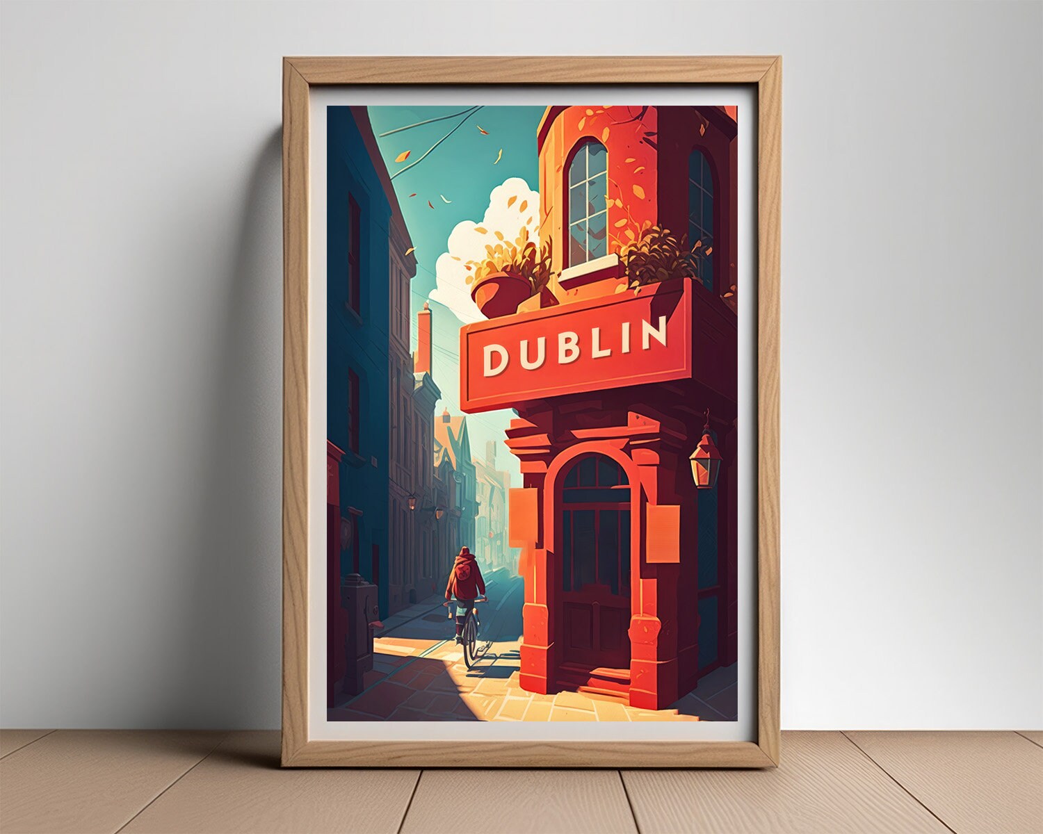 Framed Dublin Ireland Travel Poster in Portrait orientation, minimal background, close up wall art print 2
