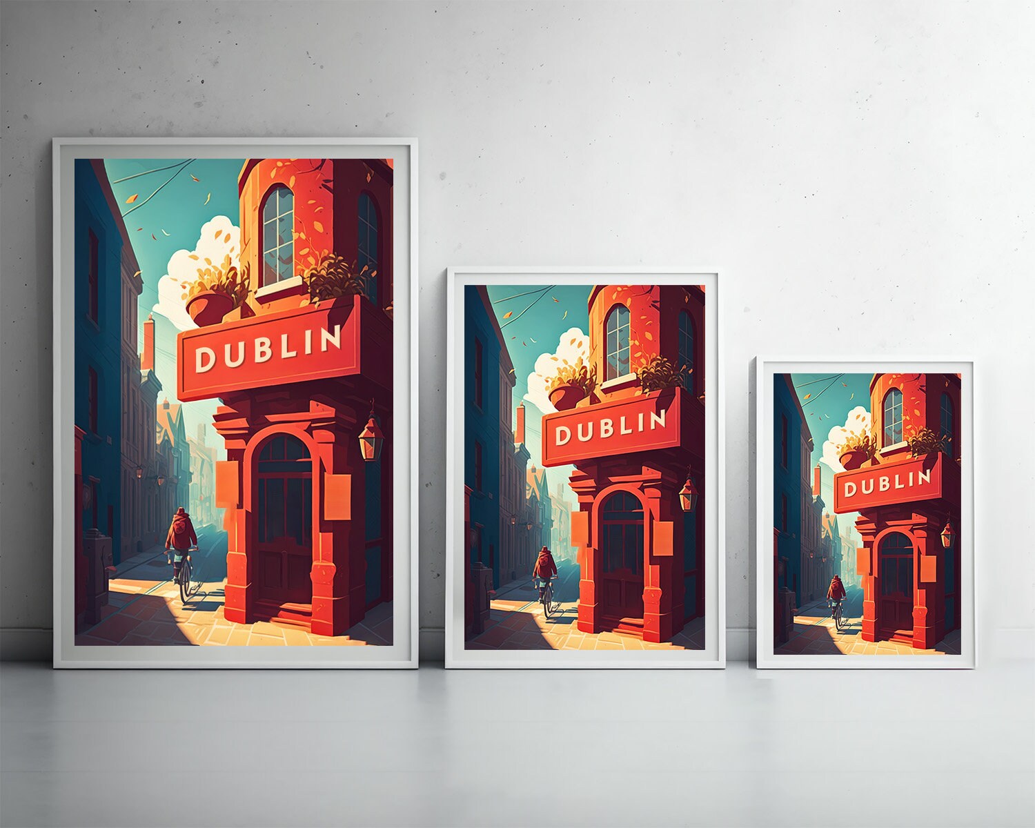 Framed Dublin Ireland Travel Poster in Portrait orientation, minimal background, close up wall art print 3