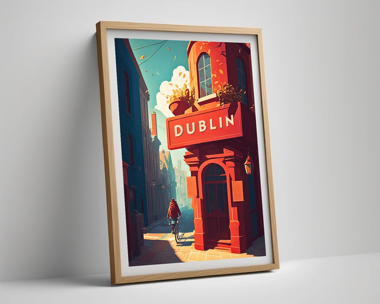 Framed Dublin Ireland Travel Poster in Portrait orientation, minimal background, close up wall art print 4