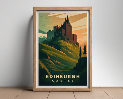 Framed Edinburgh Castle Scotland Travel Poster in Portrait orientation, minimal background, close up wall art print 2