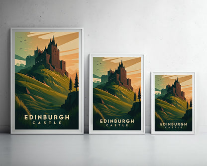 Framed Edinburgh Castle Scotland Travel Poster in Portrait orientation, minimal background, close up wall art print 3