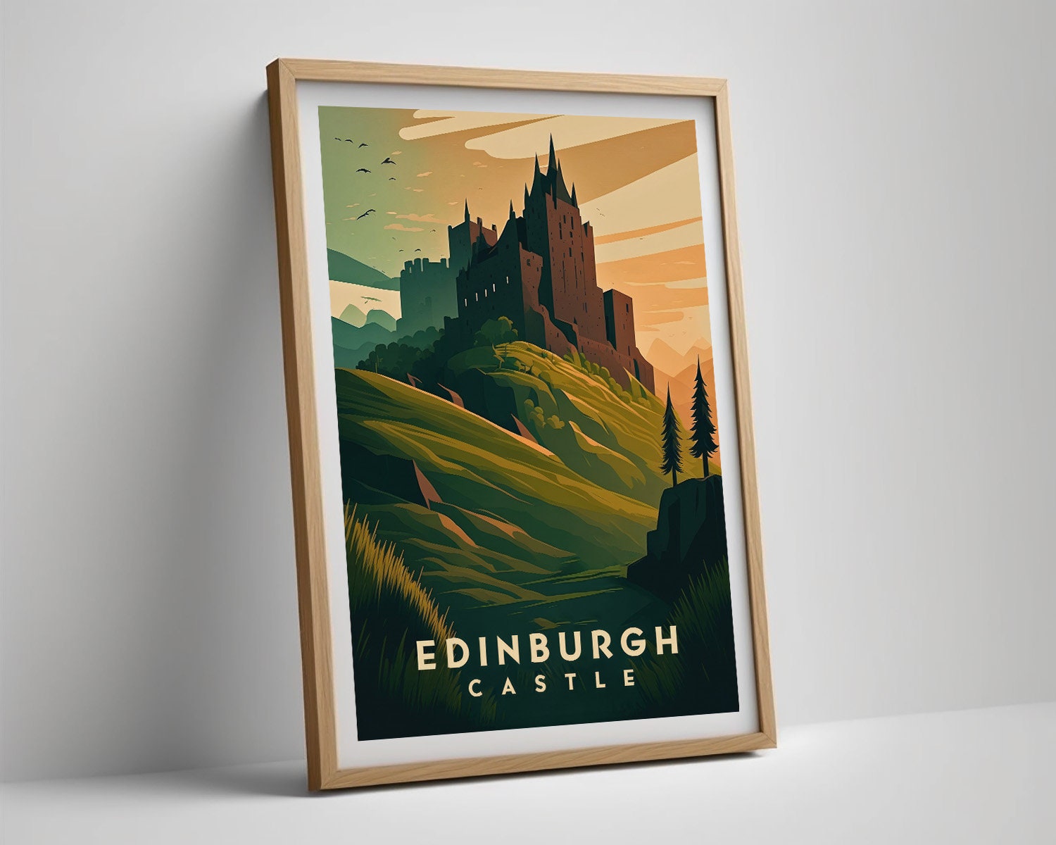 Framed Edinburgh Castle Scotland Travel Poster in Portrait orientation, minimal background, close up wall art print 4