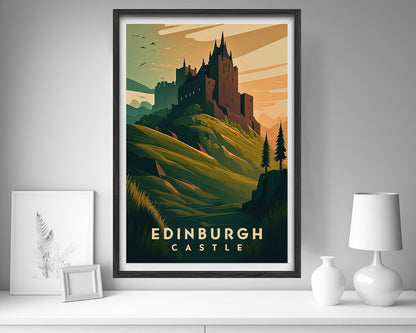 Framed Edinburgh Castle Scotland Travel Poster in Portrait orientation, minimal background, close up wall art print 5