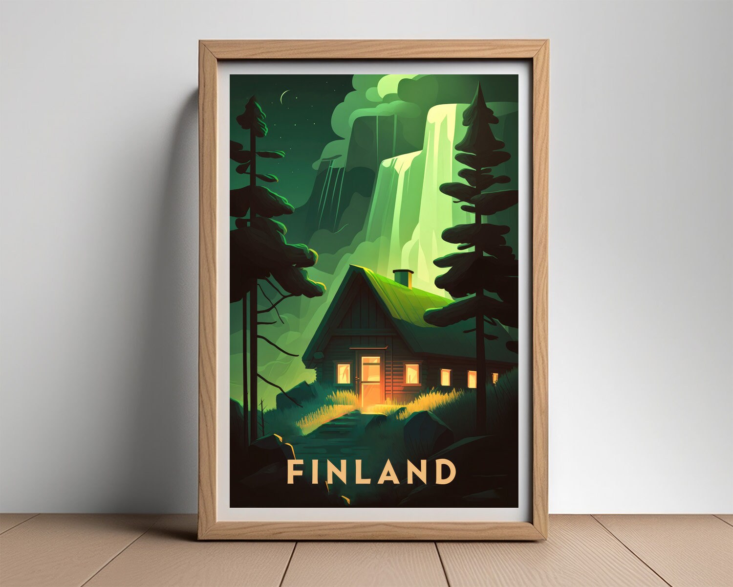 Framed Finland Europe Travel Poster in Portrait orientation, minimal background, close up wall art print 2