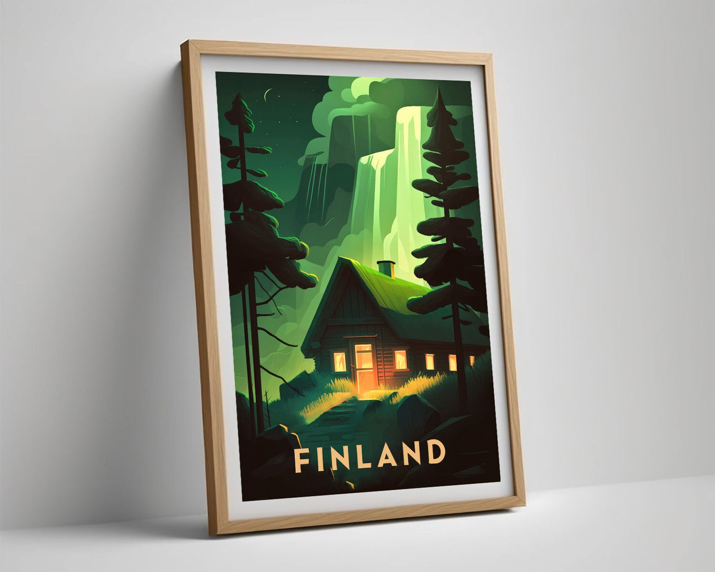 Framed Finland Europe Travel Poster in Portrait orientation, minimal background, close up wall art print 4