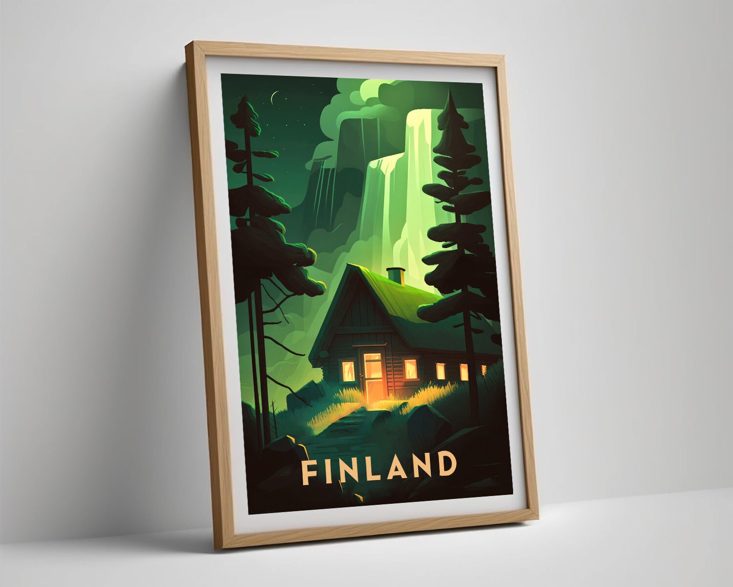 Framed Finland Europe Travel Poster in Portrait orientation, minimal background, close up wall art print 4