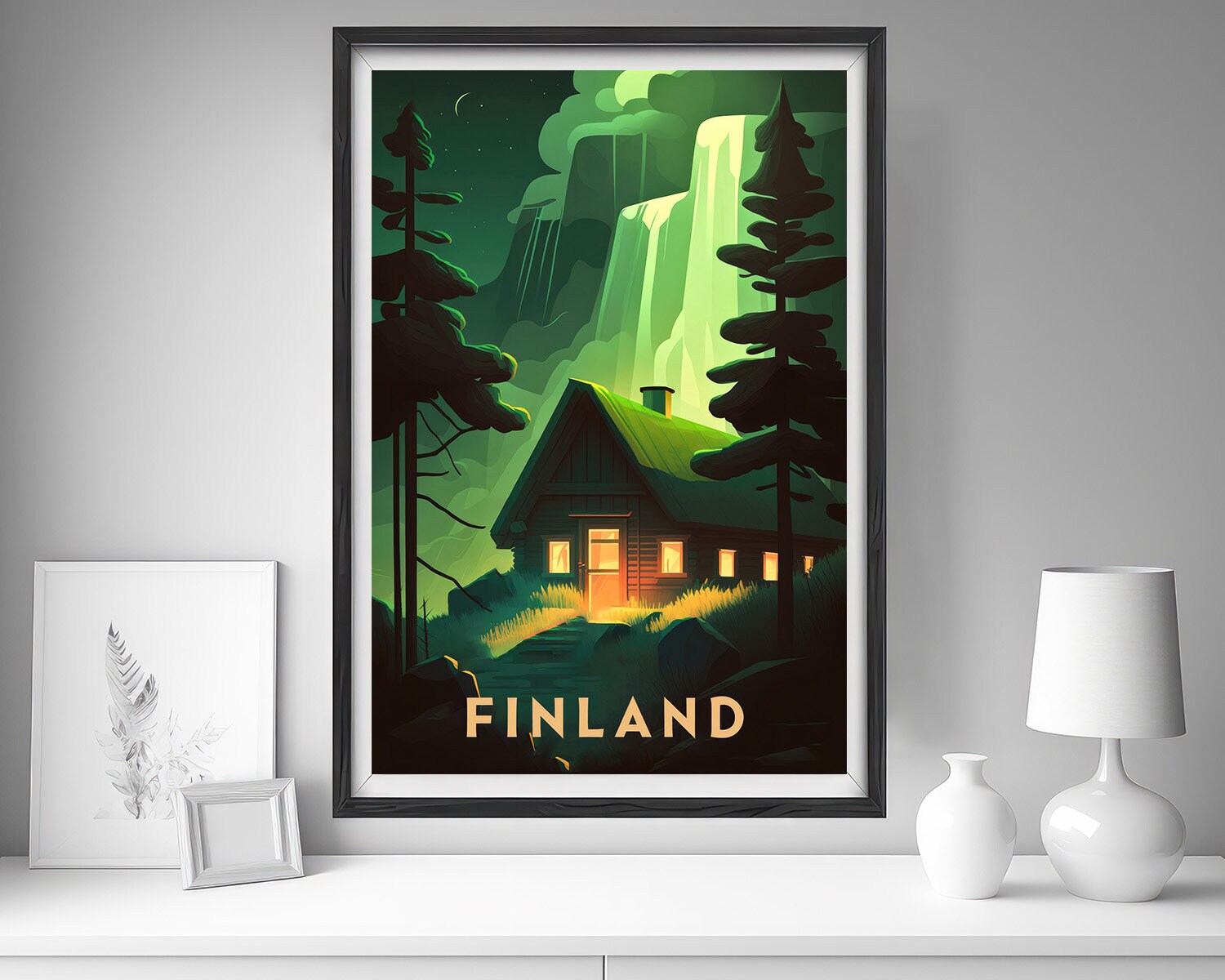 Framed Finland Europe Travel Poster in Portrait orientation, minimal background, close up wall art print 5