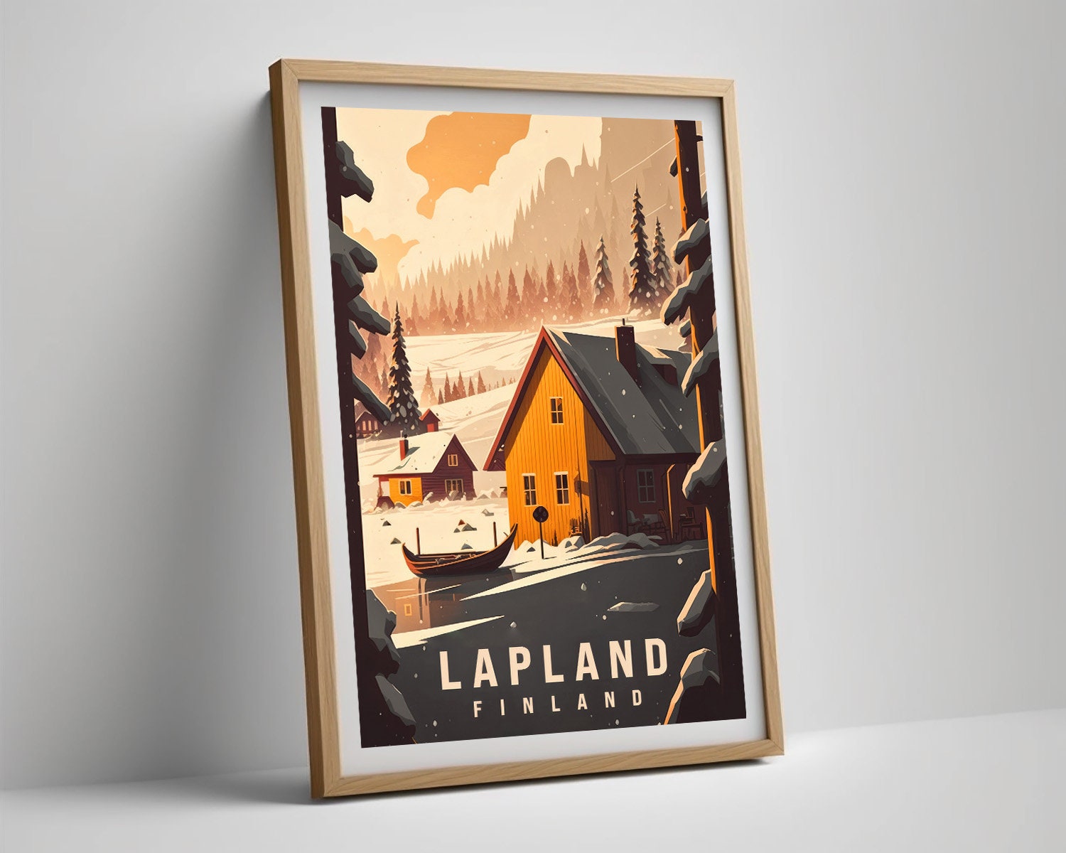 Framed Finland Lapland Travel Poster in Portrait orientation, minimal background, close up wall art print 4