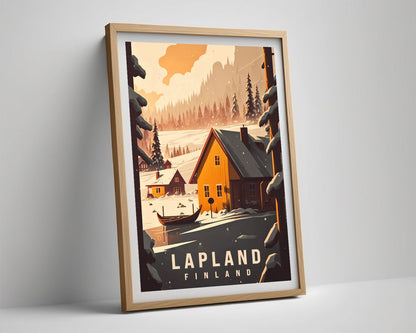 Framed Finland Lapland Travel Poster in Portrait orientation, minimal background, close up wall art print 4