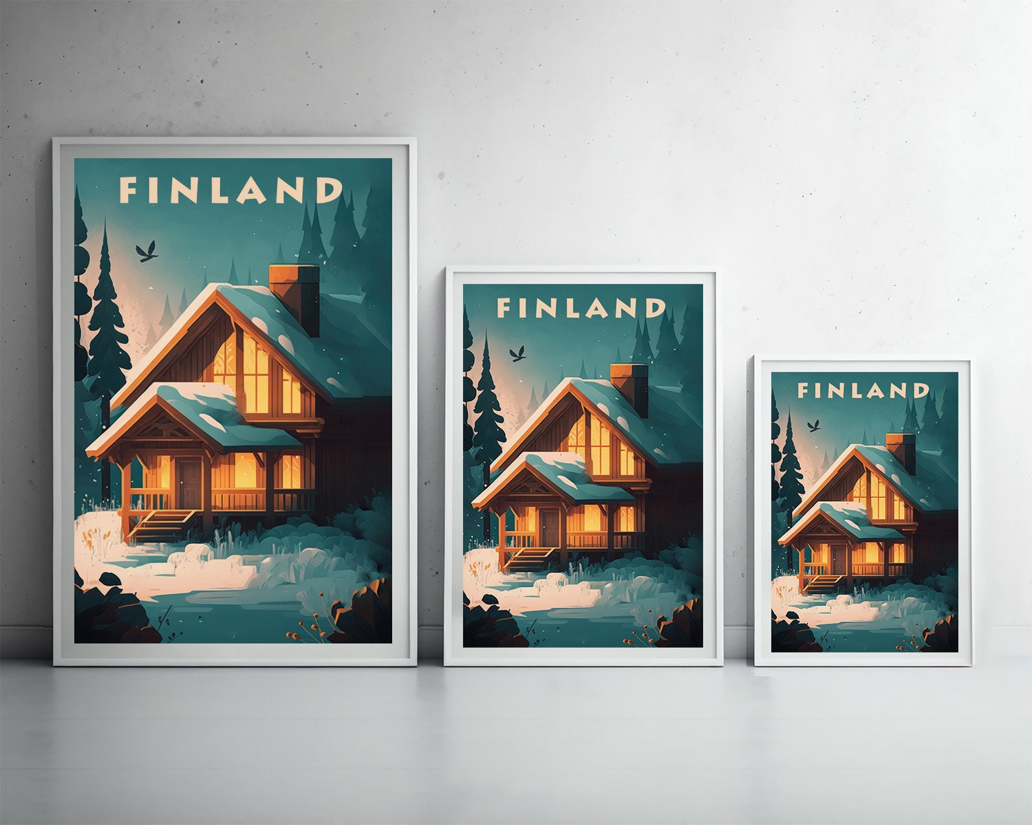 Framed Finland Travel Poster in Portrait orientation, minimal background, close up wall art print 3