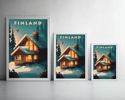 Framed Finland Travel Poster in Portrait orientation, minimal background, close up wall art print 3