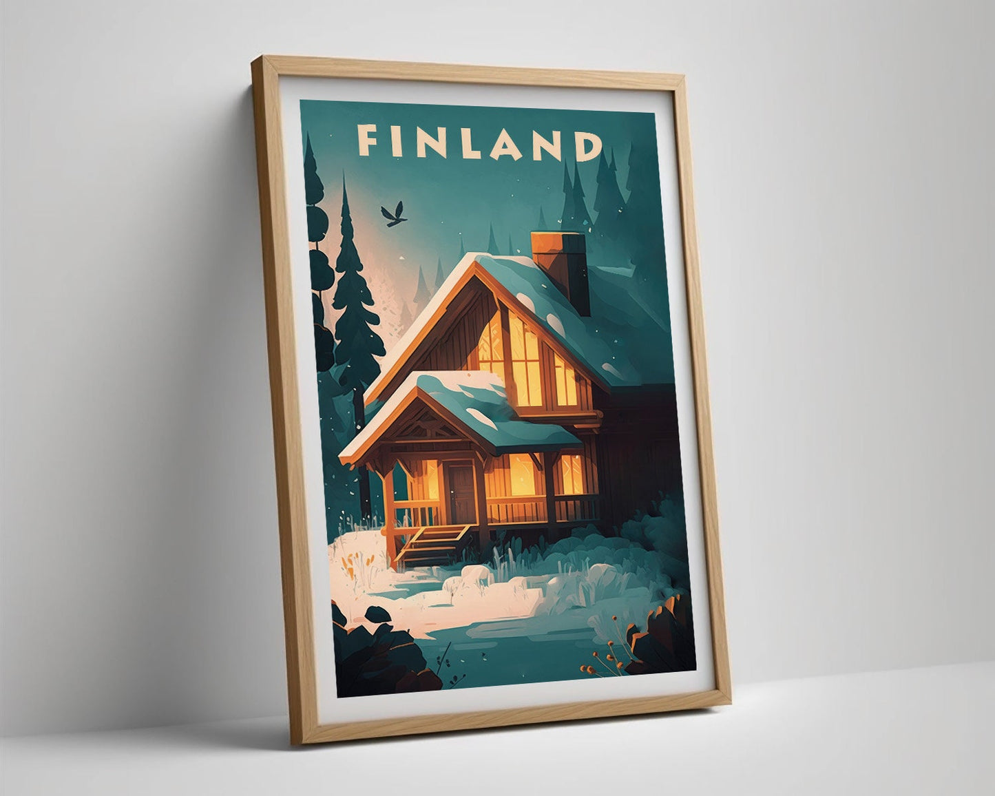 Framed Finland Travel Poster in Portrait orientation, minimal background, close up wall art print 4