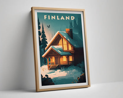 Framed Finland Travel Poster in Portrait orientation, minimal background, close up wall art print 4