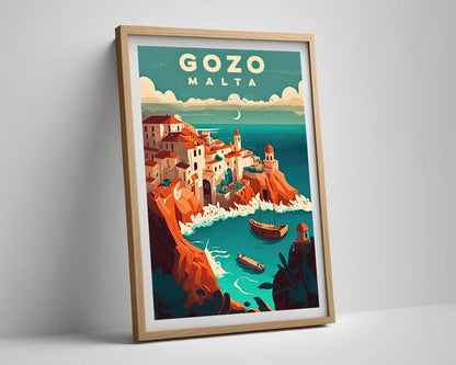Framed Gozo Malta Europe Travel Poster in Portrait orientation, minimal background, close up wall art print 4
