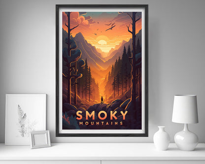 Framed Great Smoky Mountains USA Travel Poster in Portrait orientation, minimal background, close up wall art print 5