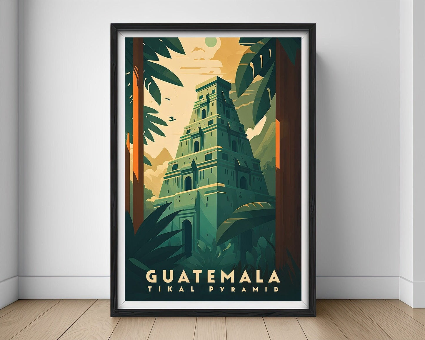 Framed Guatemala Travel Poster in Portrait orientation, minimal background, close up wall art print 1